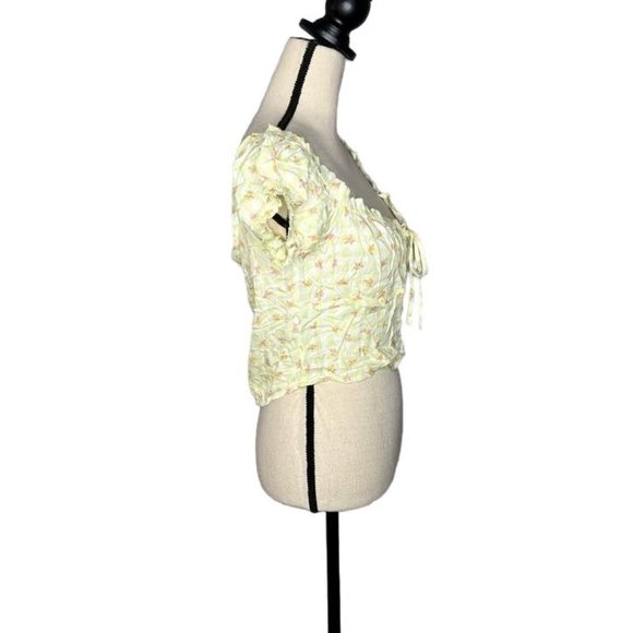 Abound Yellow Floral Print Sweetheart Off Shoulder Crop Top Women's Size Large L - Picture 2 of 7